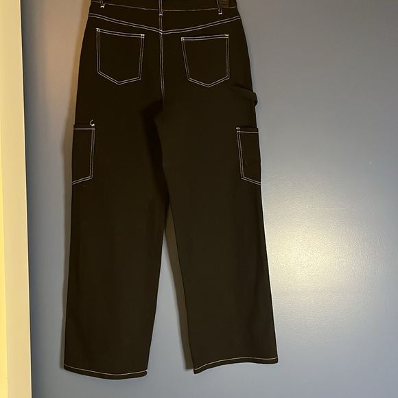 SOHN Boutique Black high waist, wide leg vintage Painters Pants -white stitching - Picture 2 of 12